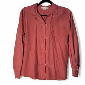 Vintage 100% Silk Dusty Rose Long Sleeve Blouse Mandarin Frog Closure sz M
